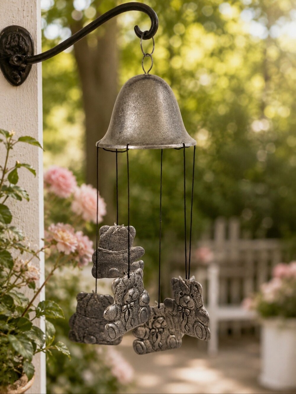 Vintage Pewter Cottage Bear Wind Chime 🧸🔔